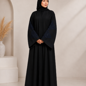 Bedoon Essm Black Abaya Set with Navy Blue Embroidery