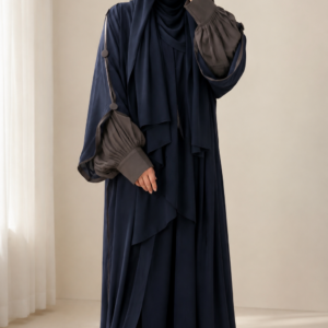 Bedoon Essm Abaya Navy and Grey