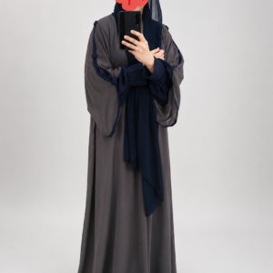 Bedoon Essm Grey and Navy abaya