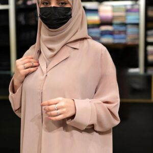 Sharqiaa Abaya set nude beige crinkle summer fabric