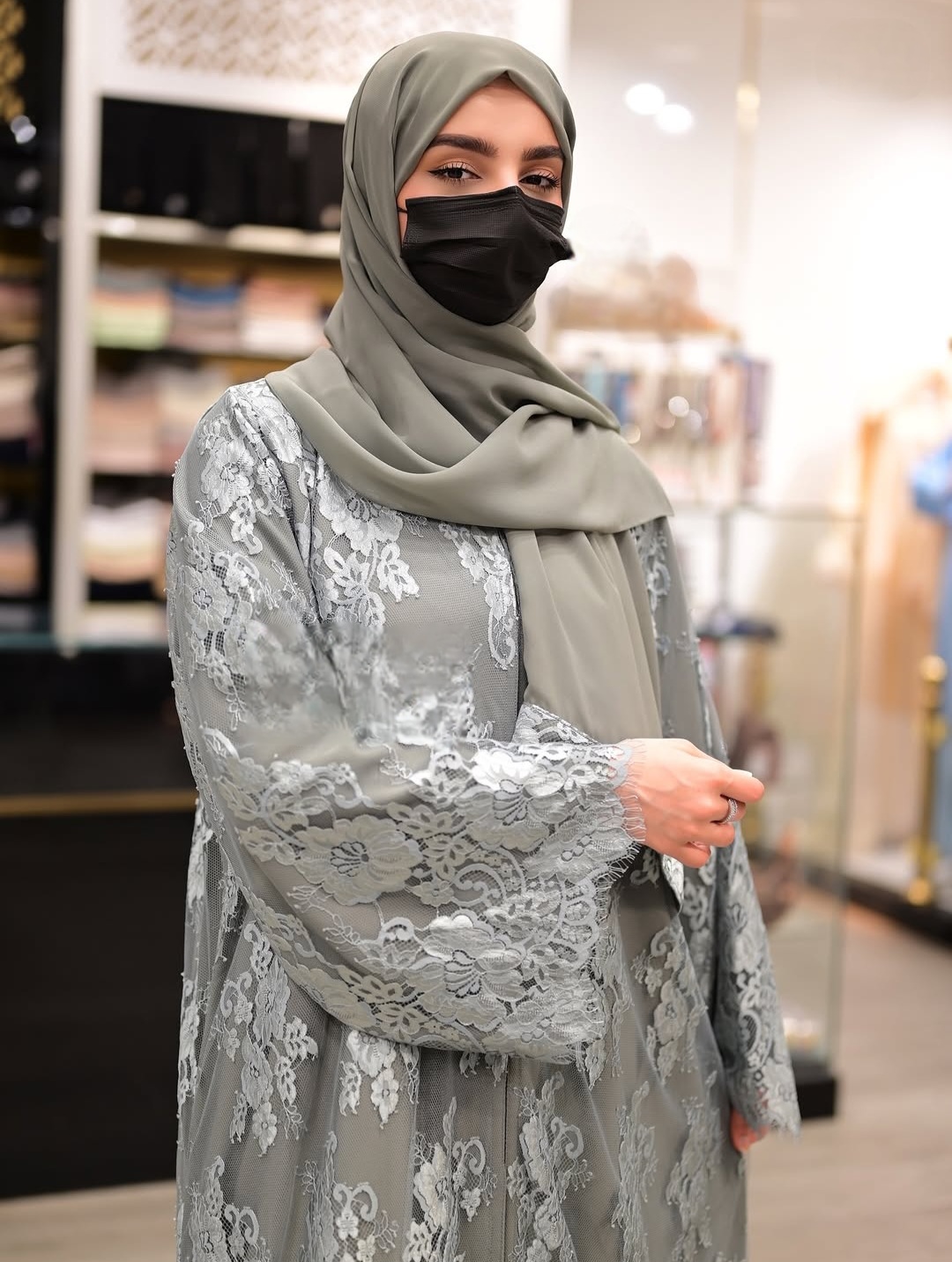 Sharqiaa Abaya Set Grey Lace set
56