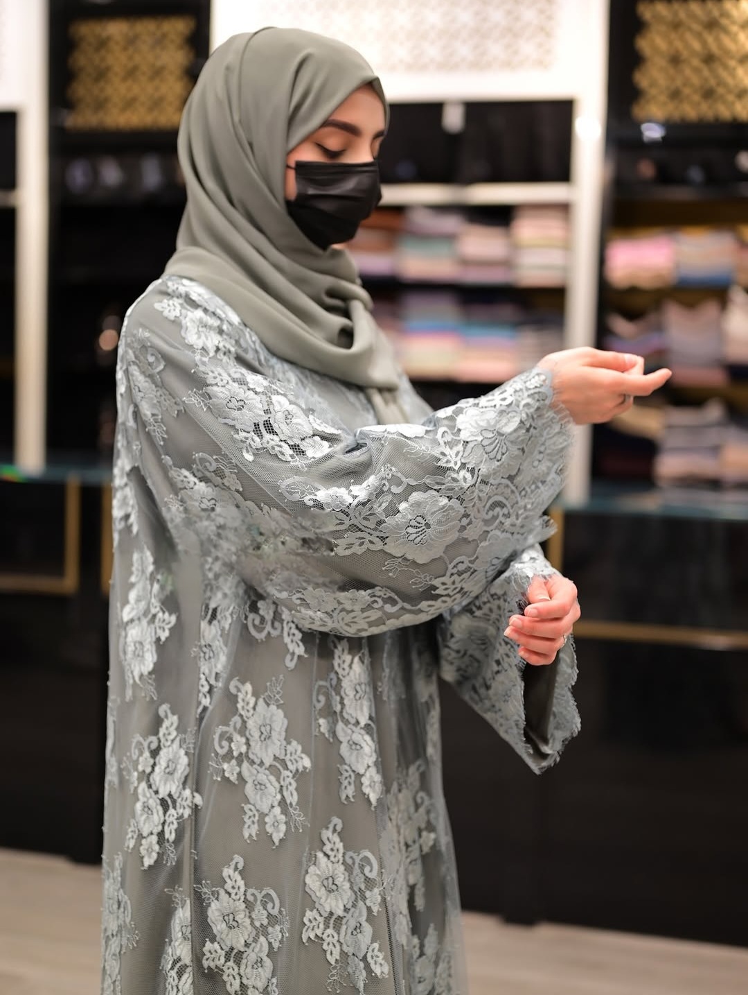 Sharqiaa Abaya Set Grey Lace set
56 - Image 2