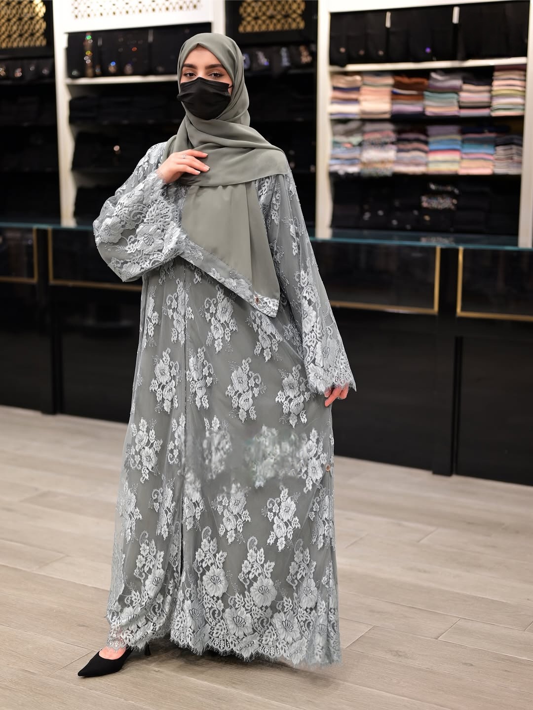 Sharqiaa Abaya Set Grey Lace set
56 - Image 4