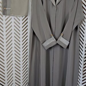Sharqiaa Salona Abaya set Satin details Silver Grey