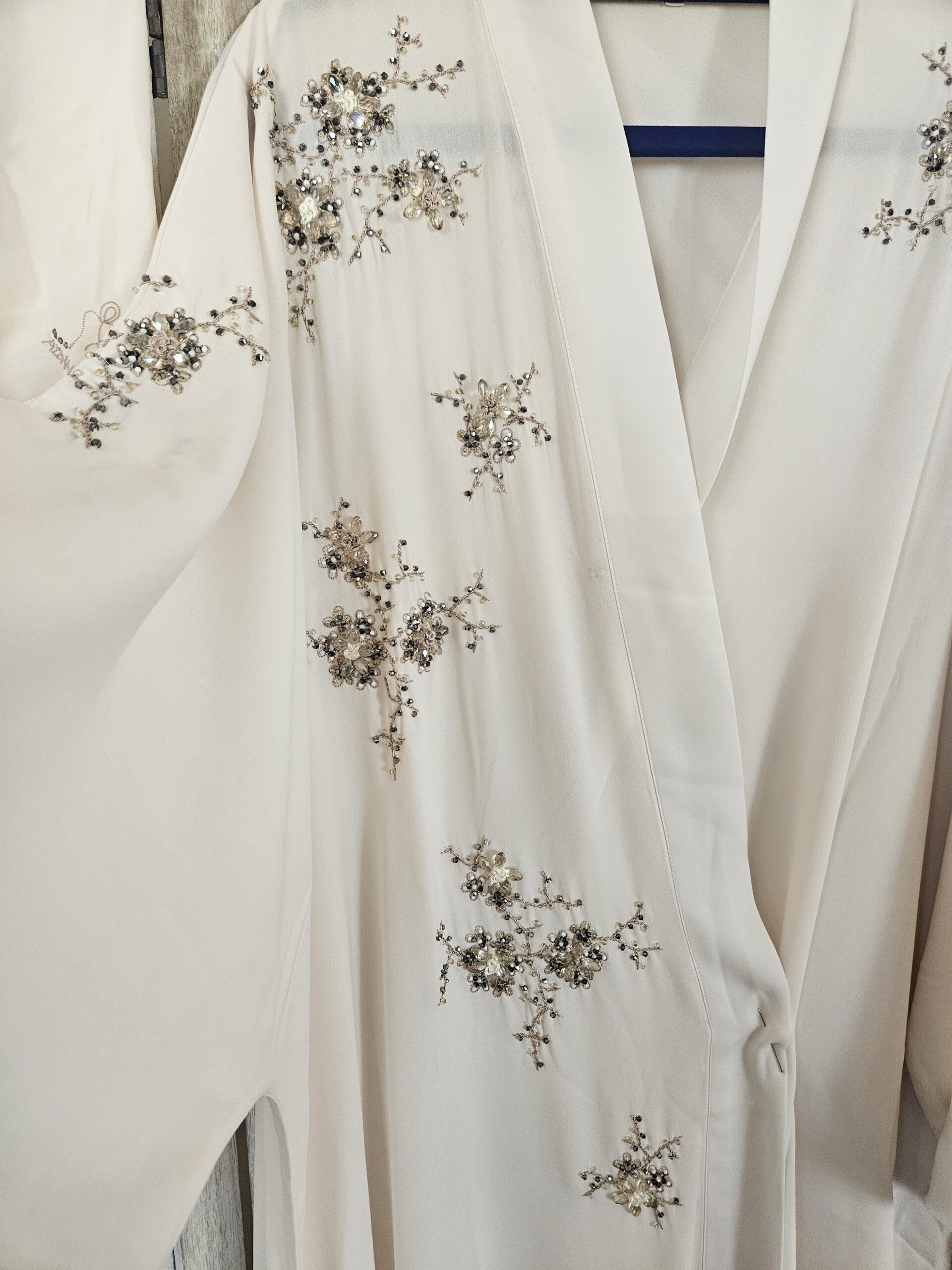Al Shal Cream Wrap Abaya Embellished Details - Image 5
