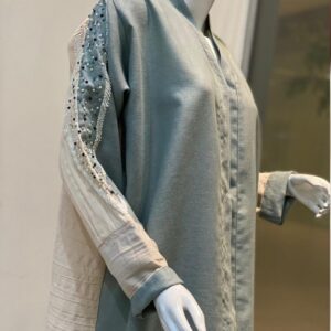 Bedoon Essm Blue & Beige Beaded Shoulder Set (Secondline)
