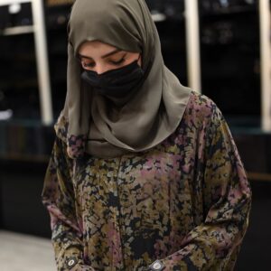 Sharqiaa Jacquard Abaya Set Olive- Mauve