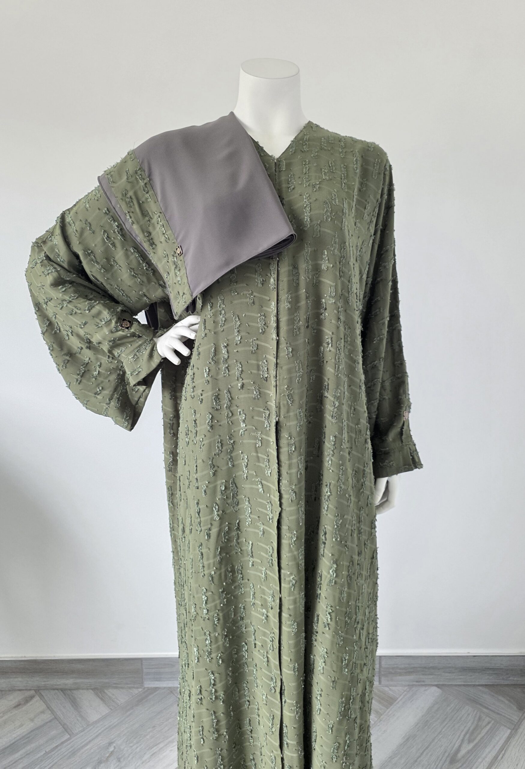 Sharqiaa Self Printed Set Olive Green - Image 7