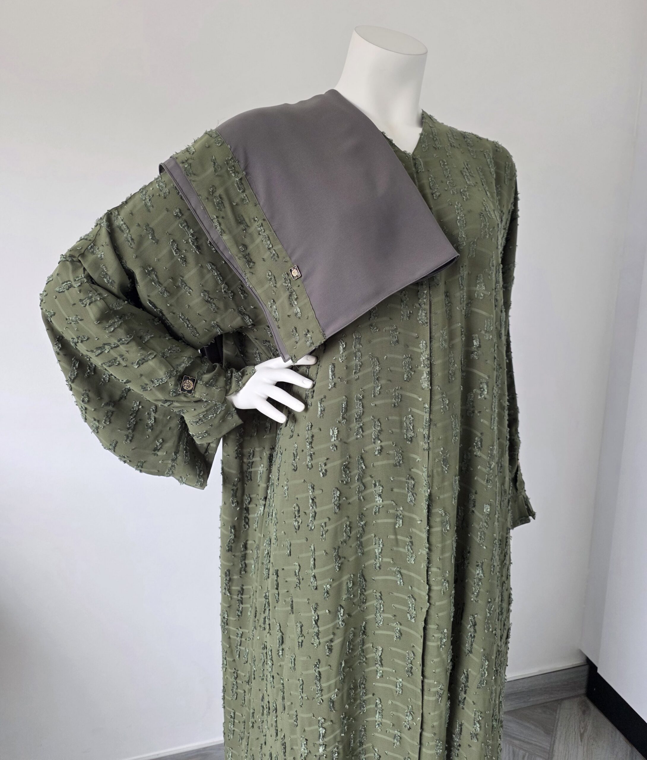 Sharqiaa Self Printed Set Olive Green